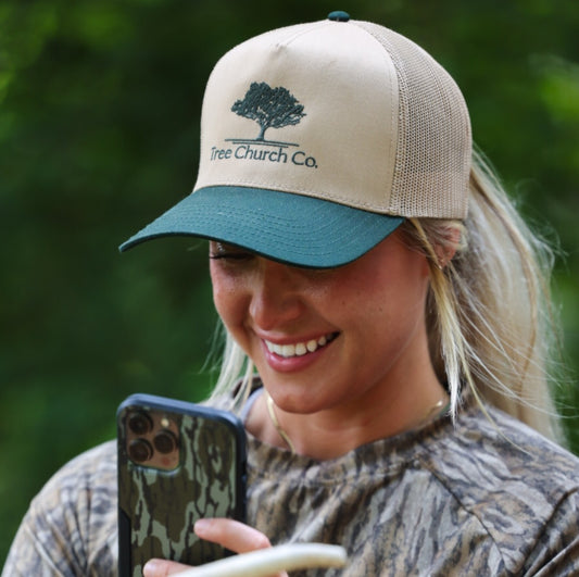 Tree Church Co. snap back trucker cap - dark green/khaki