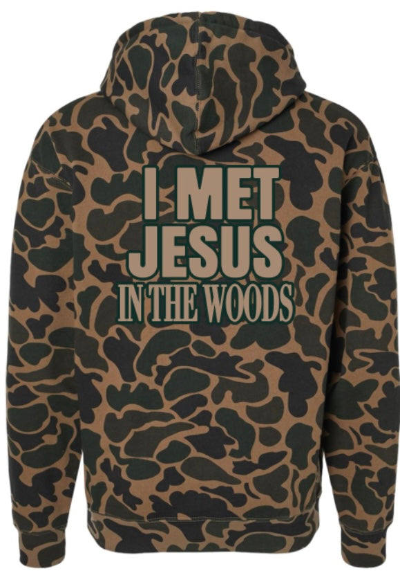 “I Met Jesus in the Woods” duck camo hoodie